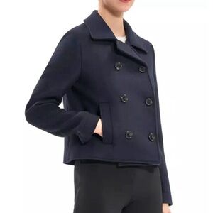 NWOT Theory Shrunken Wool Pea Coat in Navy size US14